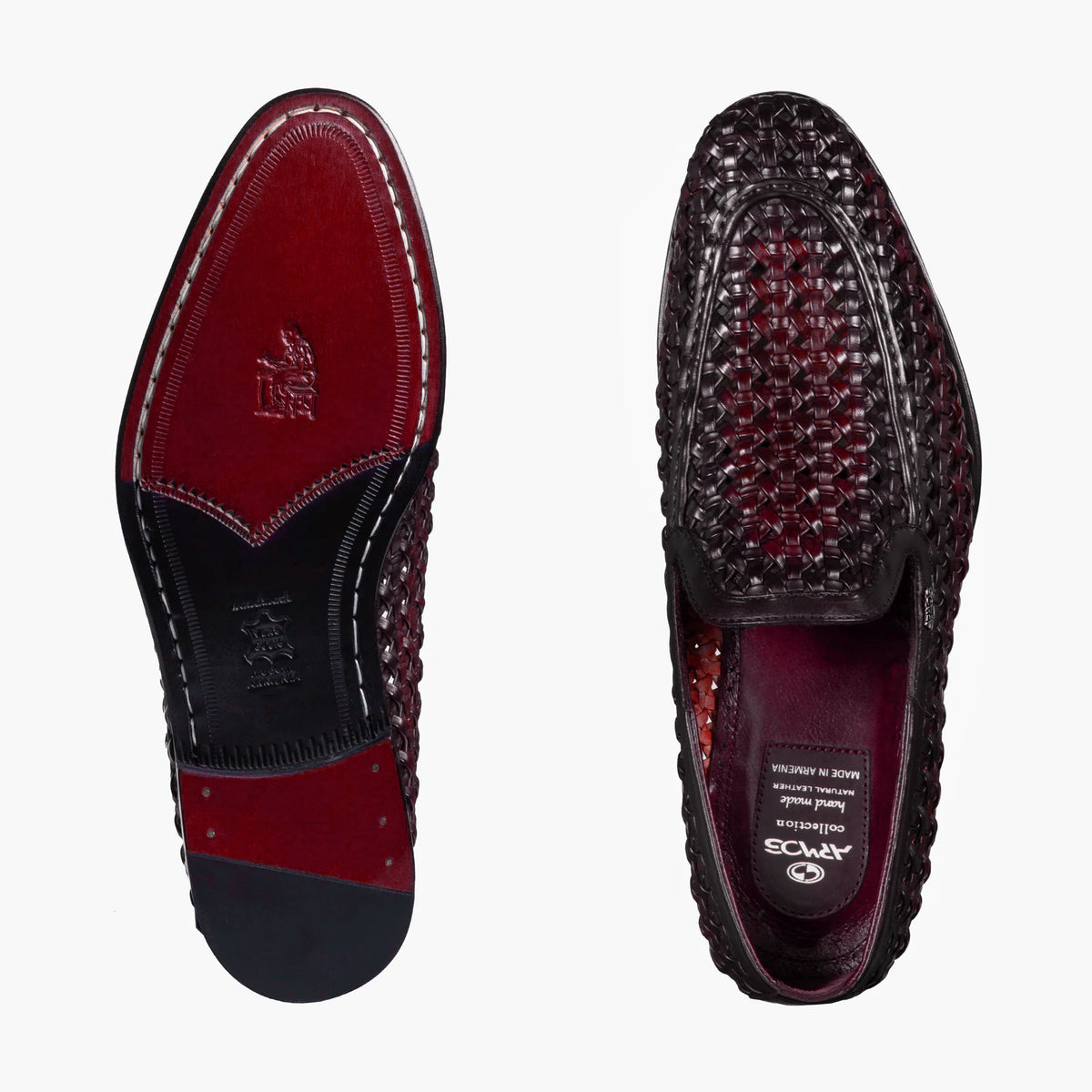 Men's Burgundy Woven Leather Loafer - sole and top