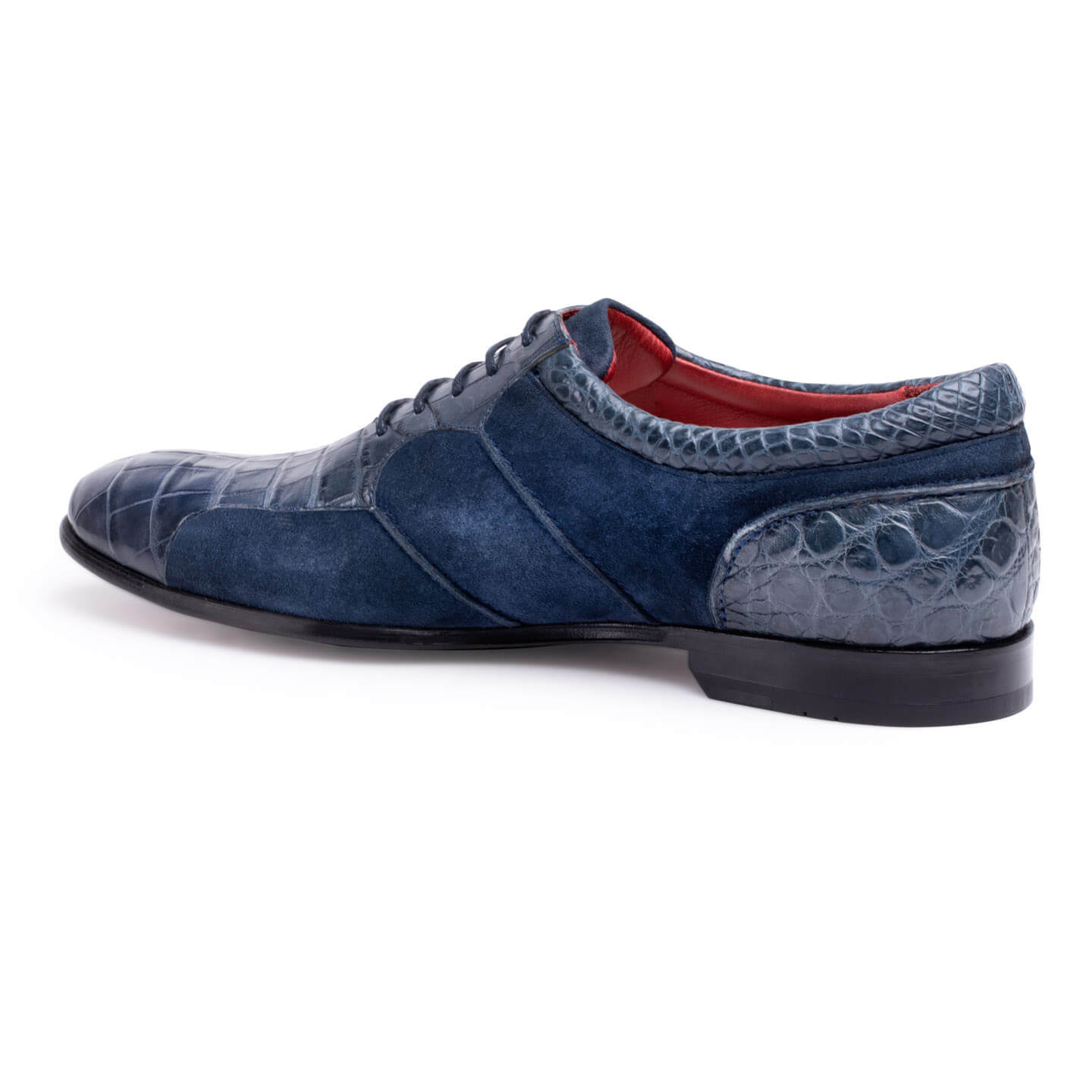 Crocodile leather and suede blue lace-ups