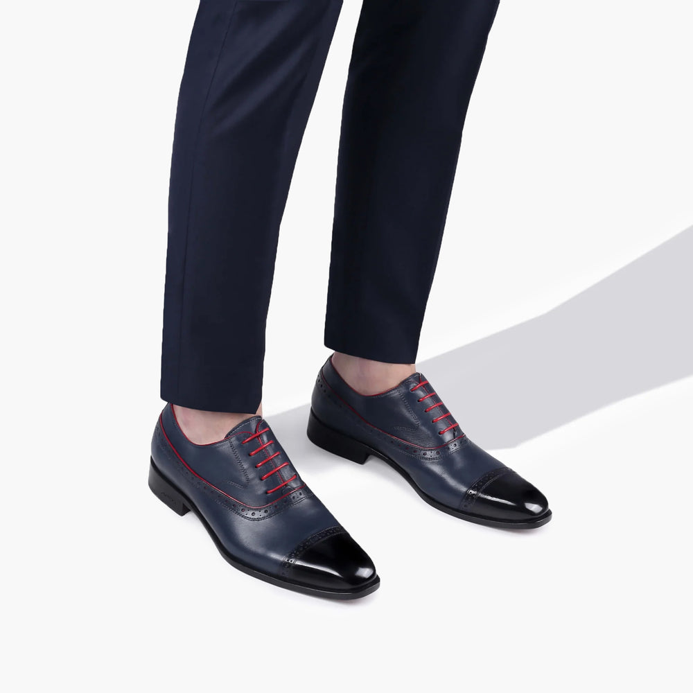 Men’s Dark Blue Cap Toe Brogue Oxford
