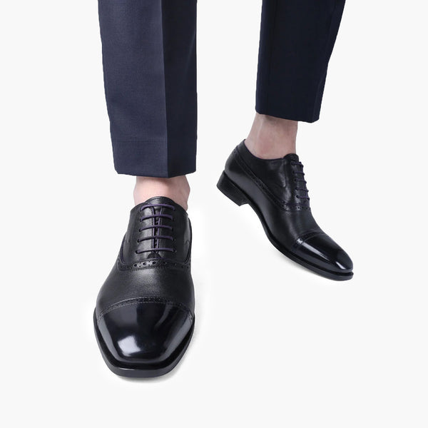 Men's Black & Purple Leather Oxford