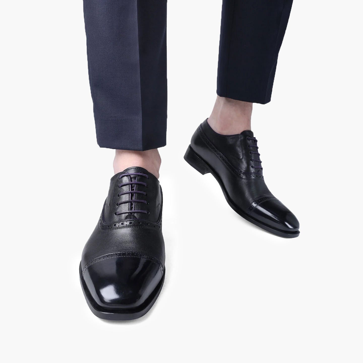Men's Black & Purple Leather Oxford