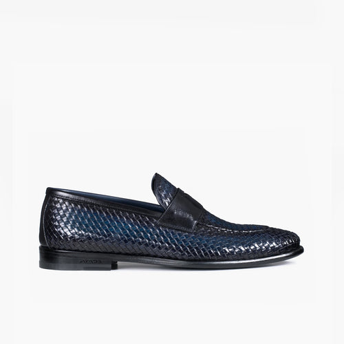 blue woven loafers