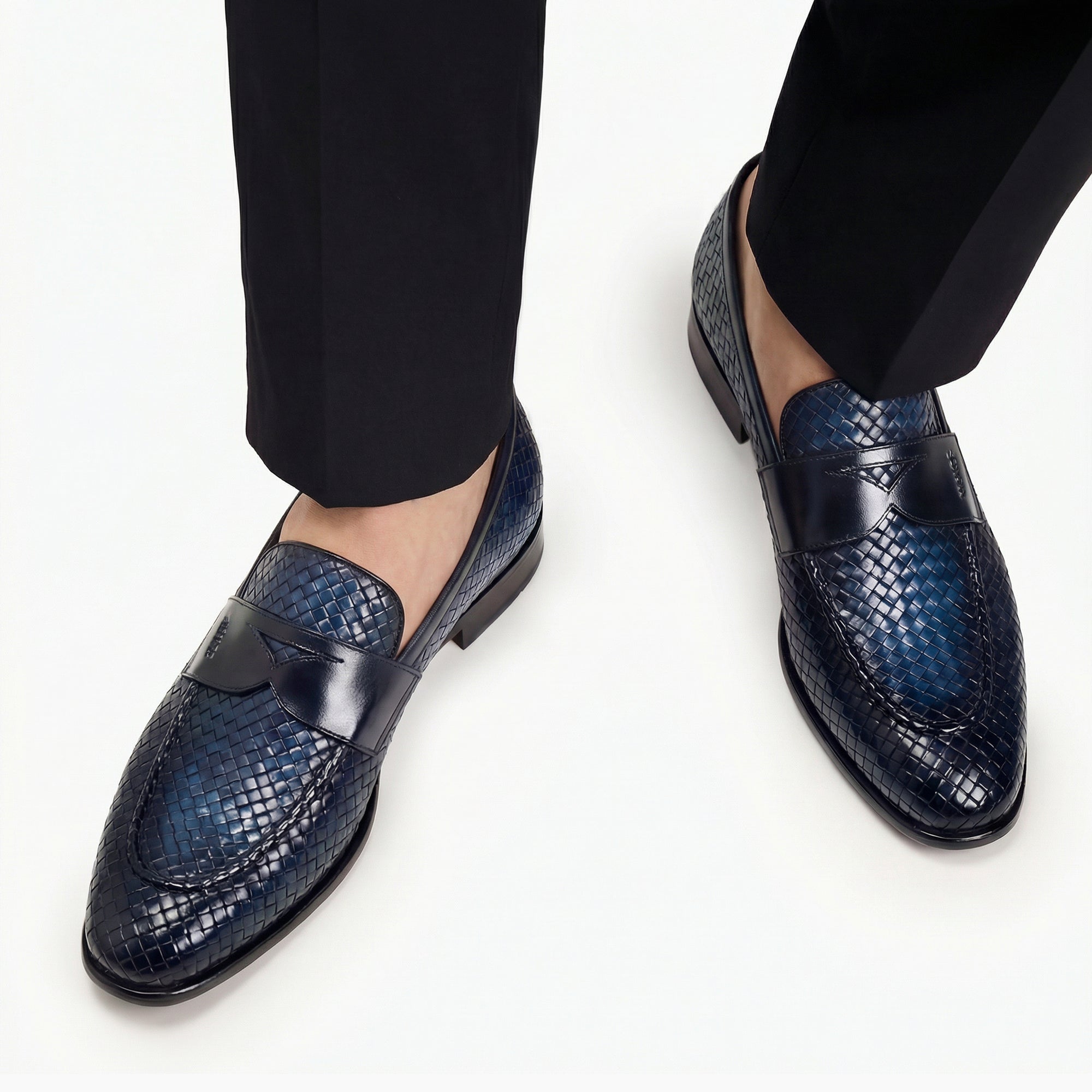 Men's Blue Woven Leather Penny Loafer