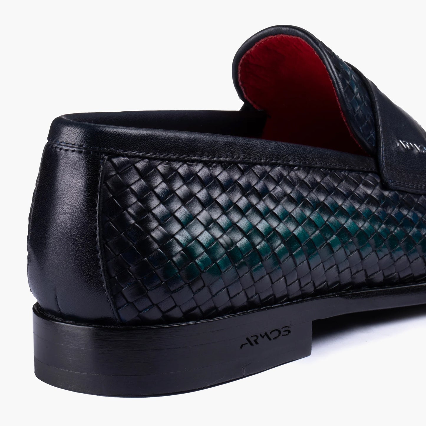 Men's Green Woven Leather Penny Loafer