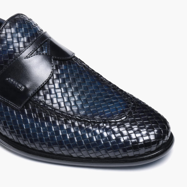 Men's Blue Woven Leather Penny Loafer