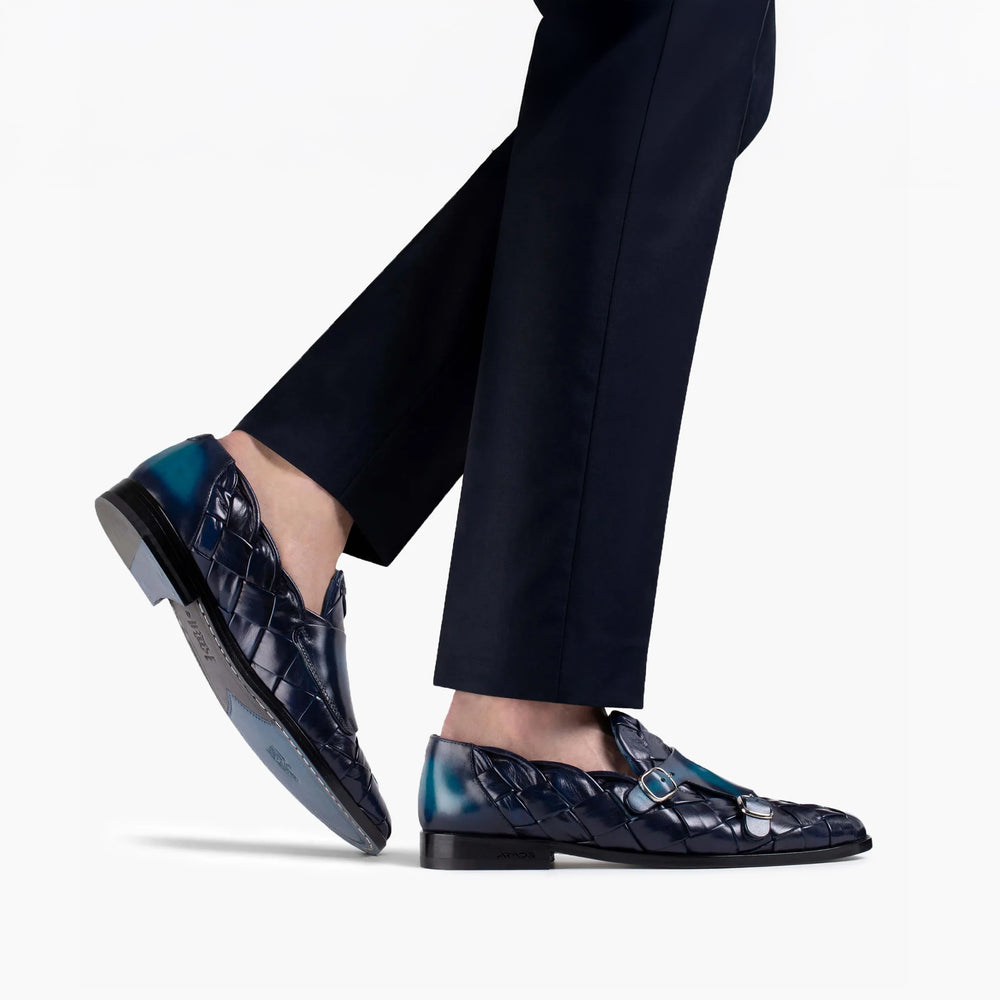 Men’s Navy Woven Double Monk Strap