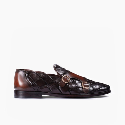 brown double strap monks