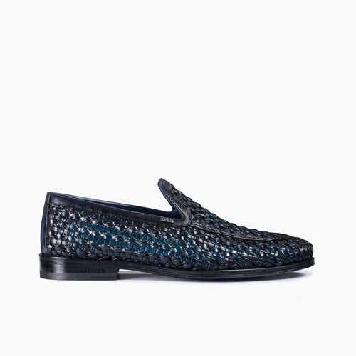 blue hand woven loafers