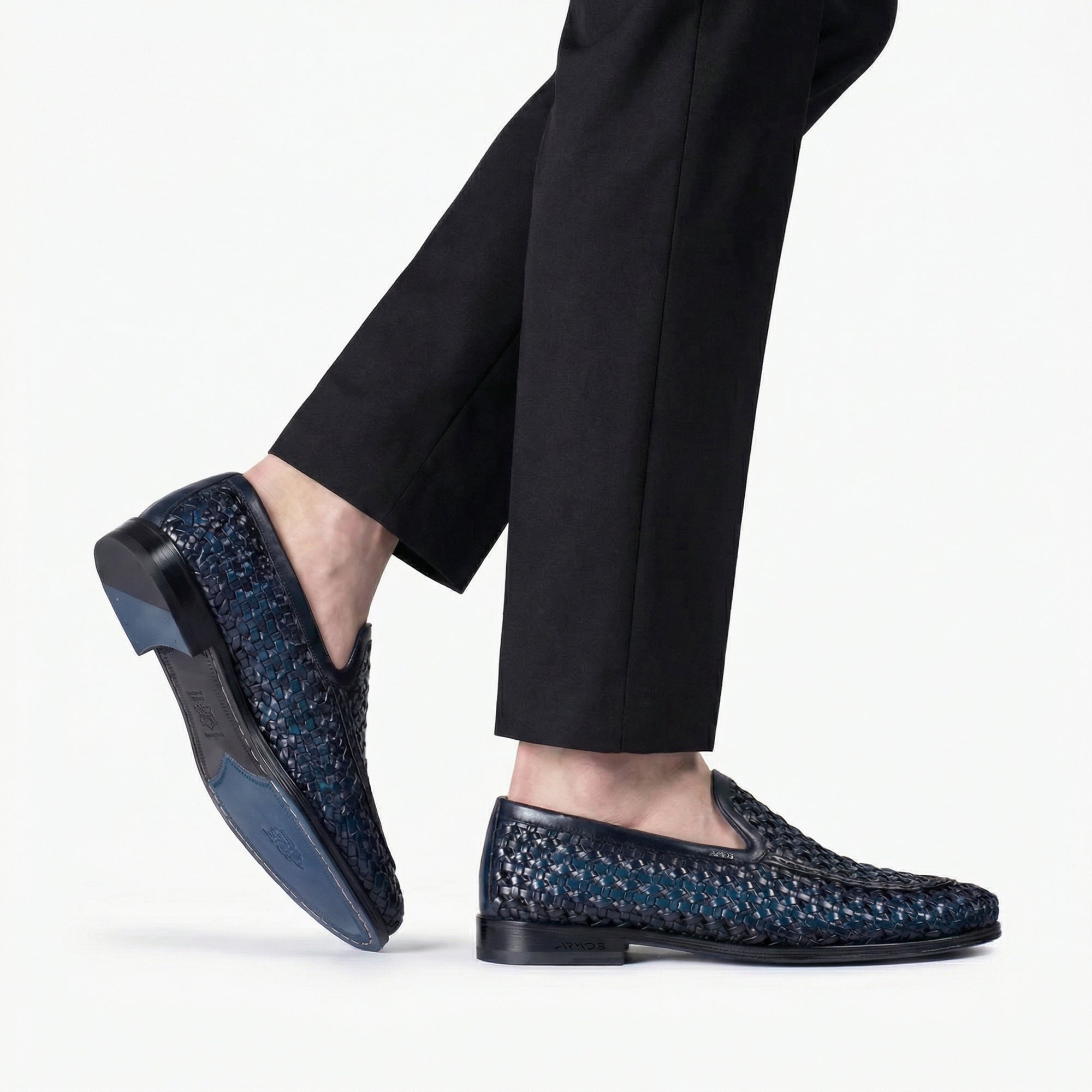 Men's Blue Woven Leather Loafer