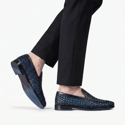 Men's Blue Woven Leather Loafer