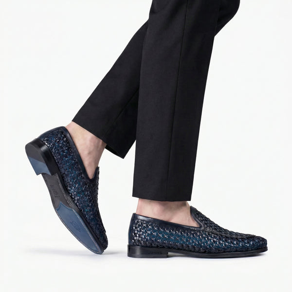 Men's Blue Woven Leather Loafer