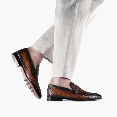 Men’s Brown Woven Single Monk Strap