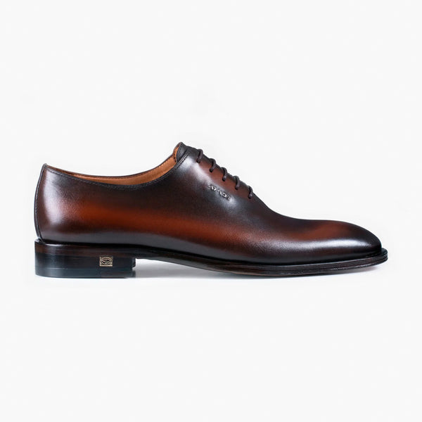 Handcrafted Men’s Brown Patina Leather Wholecut Oxford | Size 6 | ARMOS | 2-Year Warranty
