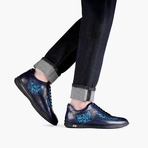 Men's Pattern Blue Patina Leather Sneaker