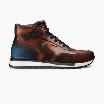 Men's Brown & Blue High-Top Sneaker - right side