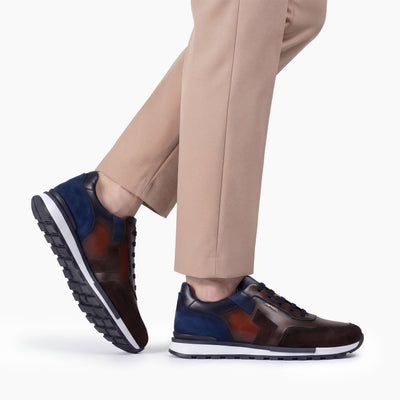 Men's Brown and Blue Leather Sneaker