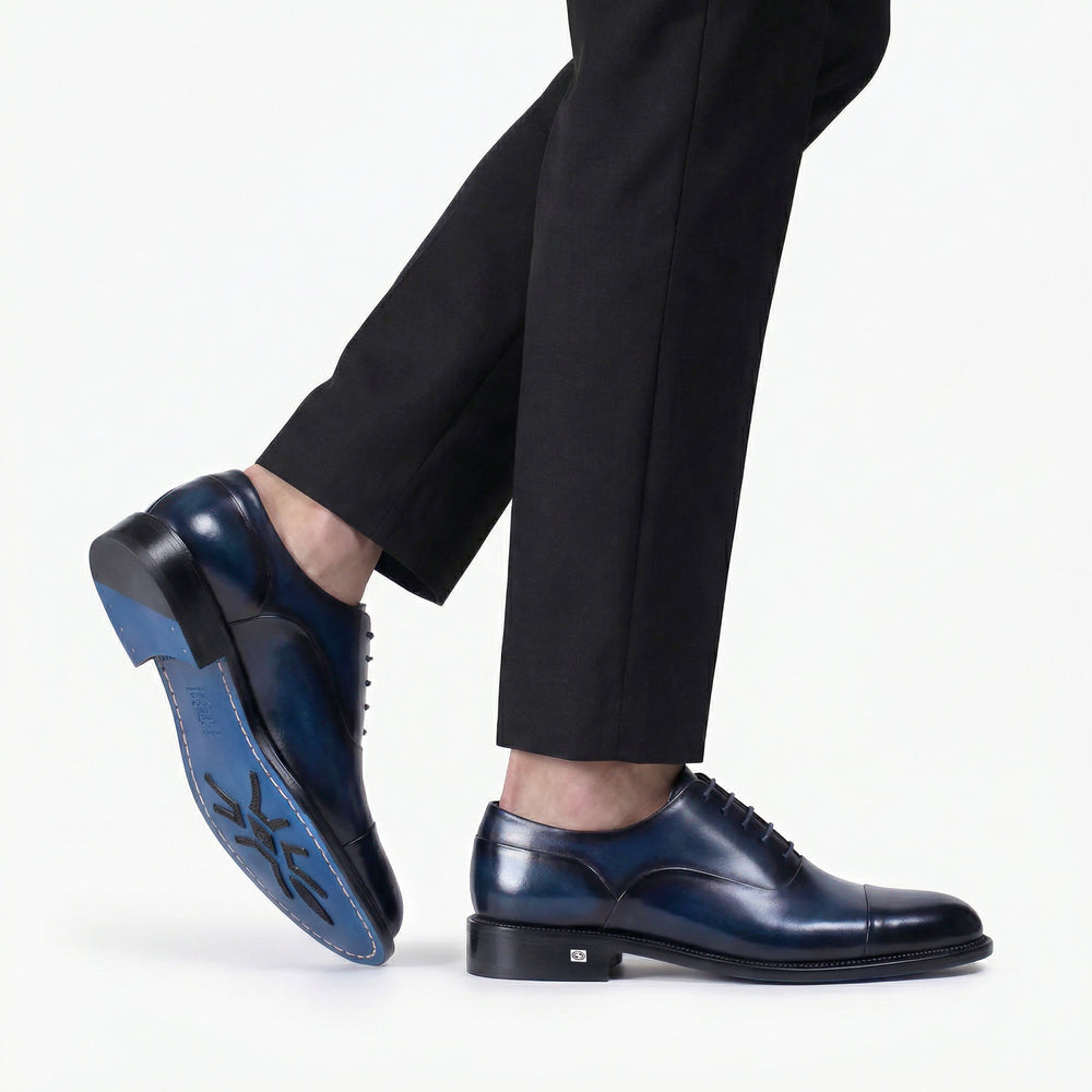 Men’s Blue Patina Leather Cap Toe Oxford
