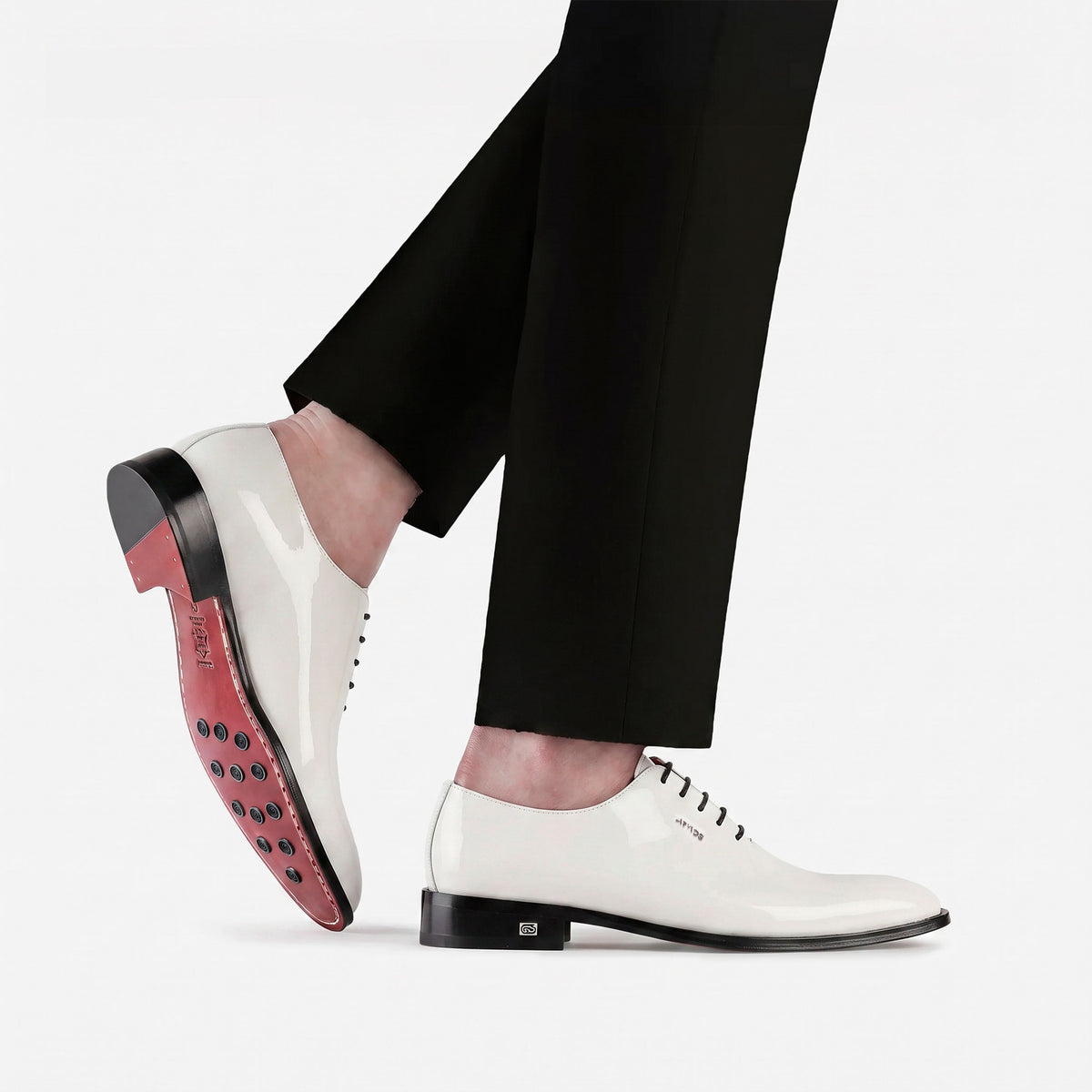 Men’s White Leather Wholecut Oxford - worn