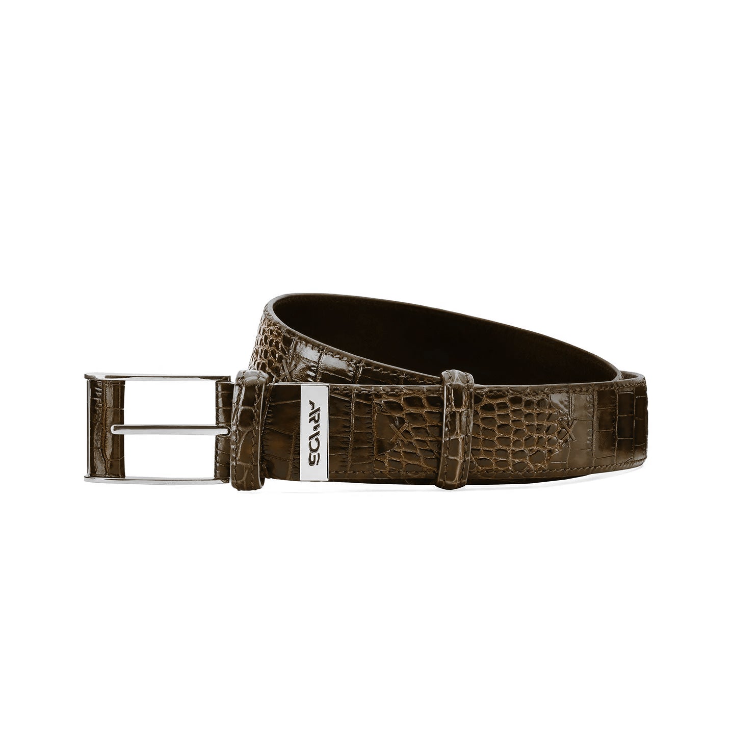 Croc-printed Leather Belt