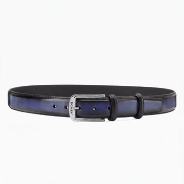 Deep Dark Blue patina leather belt - full view