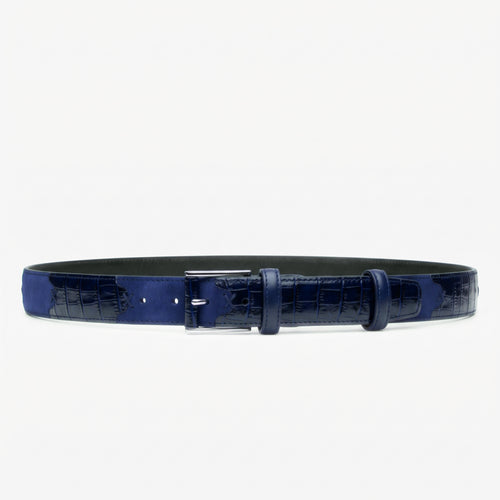 Men's Blue Croc-Embossed Leather Belt - full view