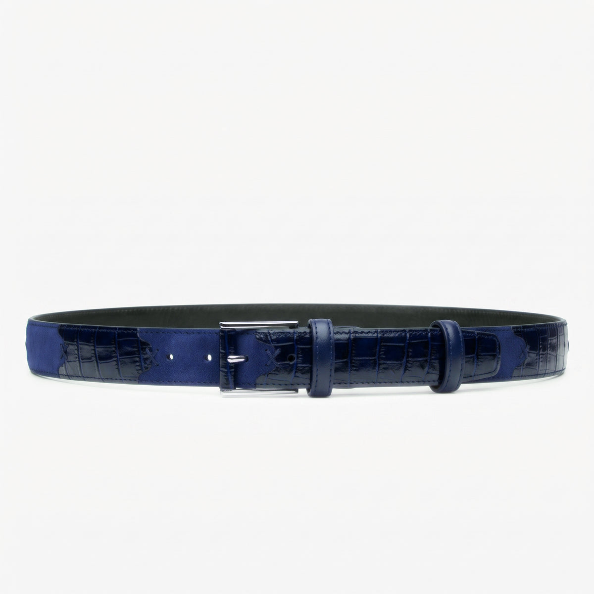 Men's Blue Croc-Embossed Leather Belt - full view