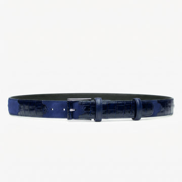 Men's Blue Croc-Embossed Leather Belt - full view