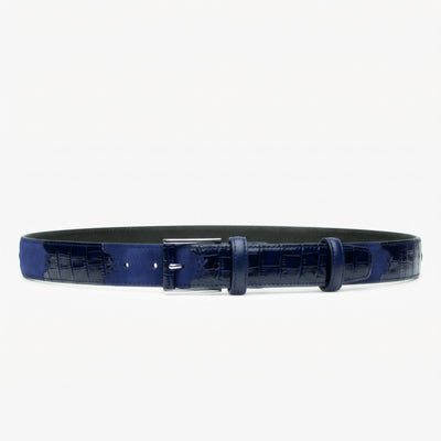 Men's Blue Croc-Embossed Leather Belt - full view