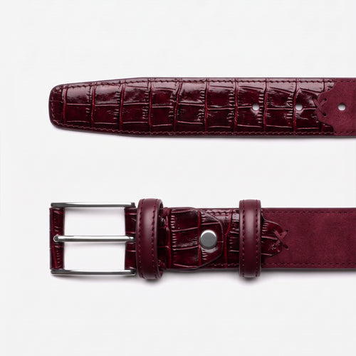 Men's Burgundy Croc-Embossed Leather Belt