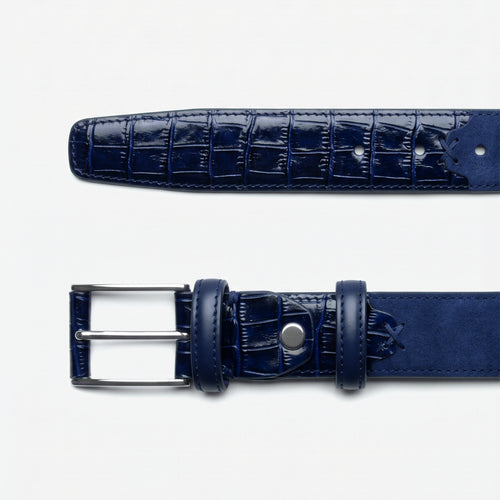 Men's Blue Croc-Embossed Leather Belt