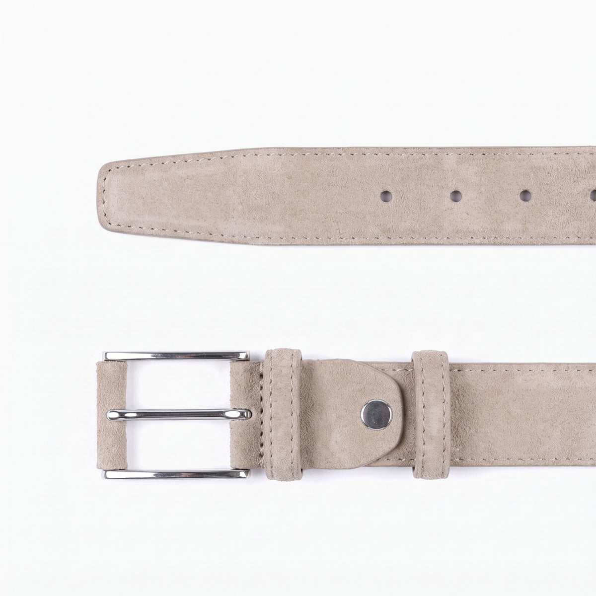 Men’s Beige Suede Leather Belt - buckle and tip