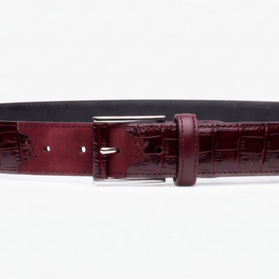 Men's Burgundy Croc-Embossed Leather Belt - detail