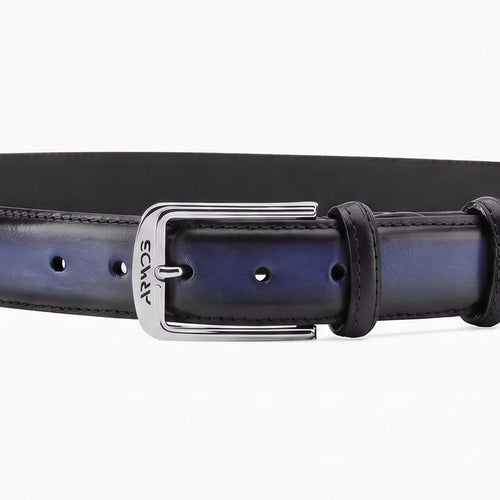 Deep Dark Blue patina leather belt - detail