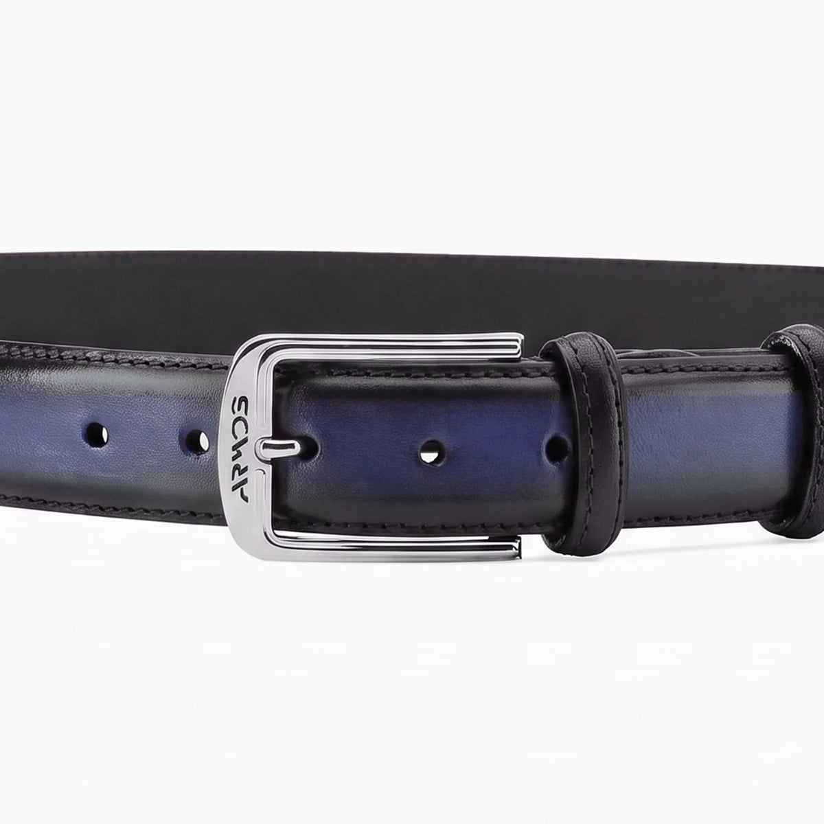 Deep Dark Blue patina leather belt - detail
