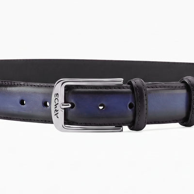 Deep Dark Blue patina leather belt - detail