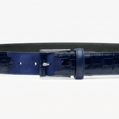 Men's Blue Croc-Embossed Leather Belt - buckle