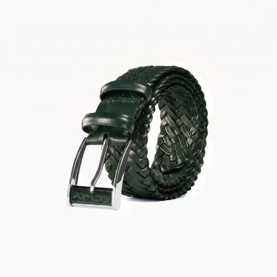 Men’s Green Braided Leather Belt - coiled