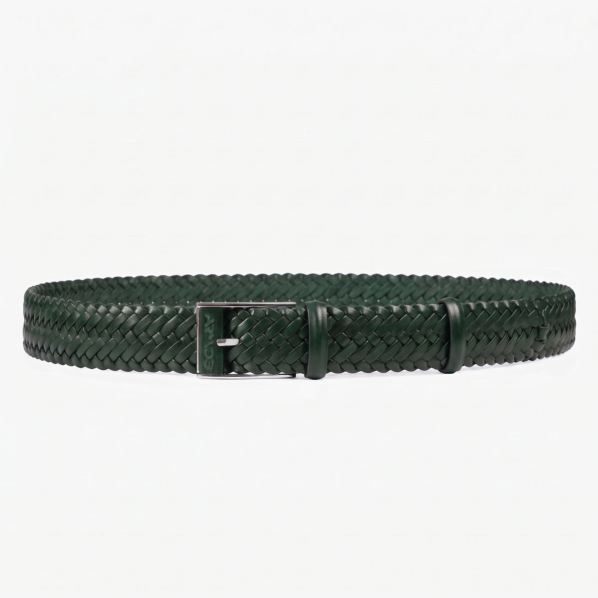 Men’s Green Braided Leather Belt - full view