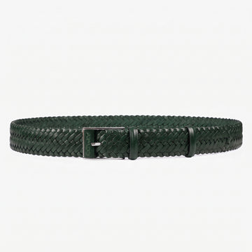 Men’s Green Braided Leather Belt - full view
