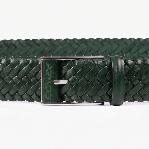 Men’s Green Braided Leather Belt - buckle