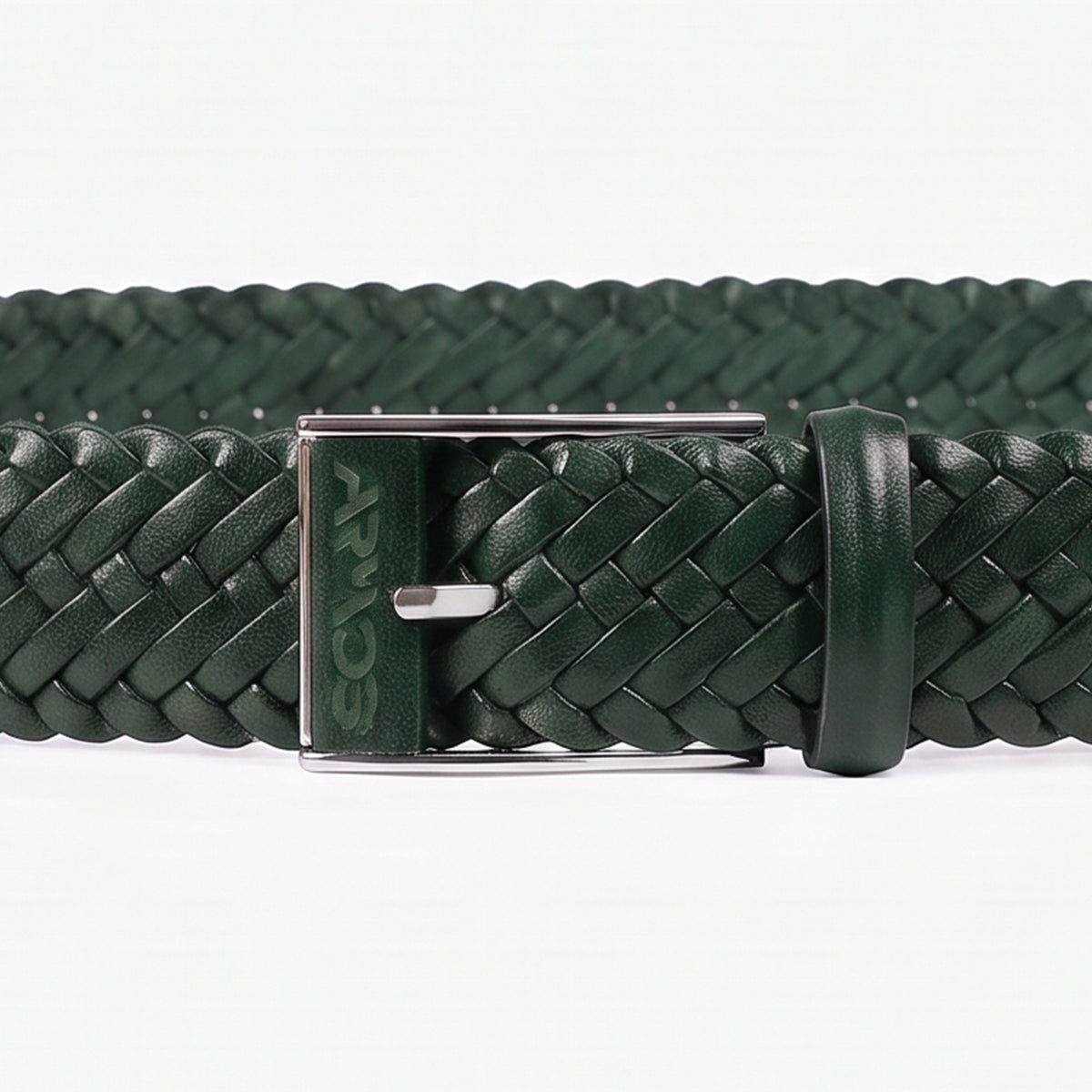 Men’s Green Braided Leather Belt - buckle