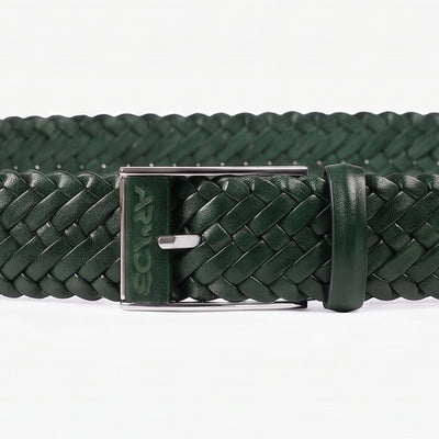 Men’s Green Braided Leather Belt - buckle