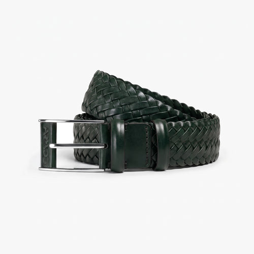 Men’s Green Braided Leather Belt - coiled