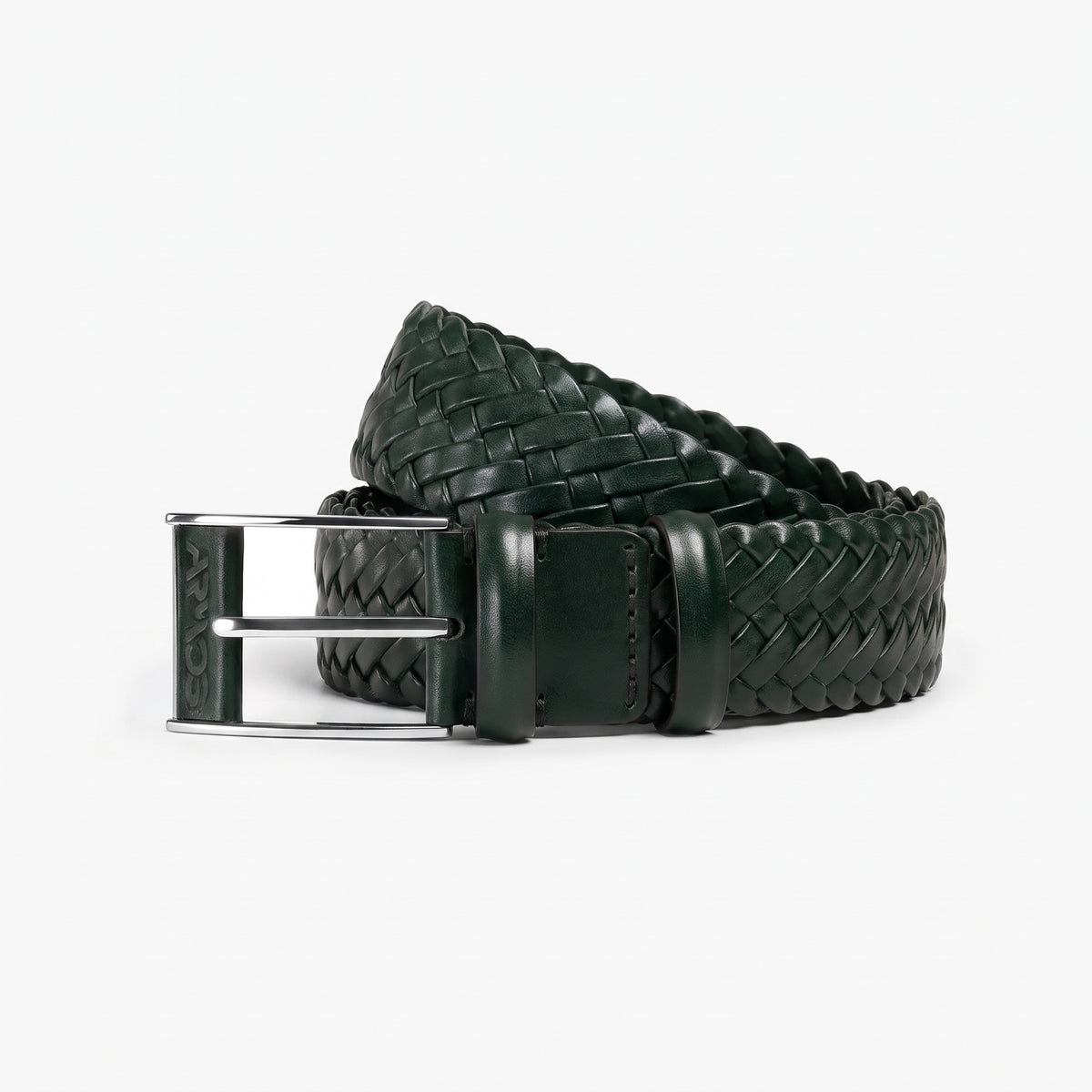 Men’s Green Braided Leather Belt - coiled
