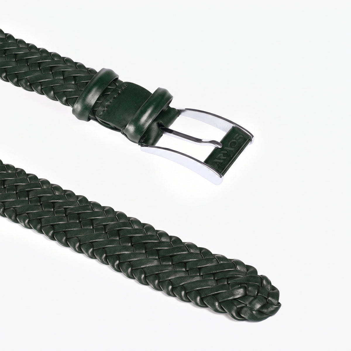 Men’s Green Braided Leather Belt - buckle and tip