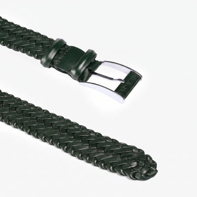Men’s Green Braided Leather Belt - buckle and tip