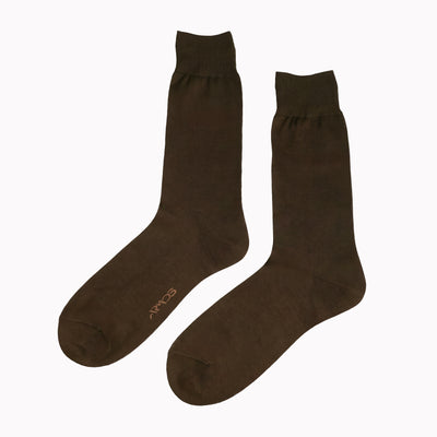 Men's Brown Plain Mid-Calf Dress Socks - pair