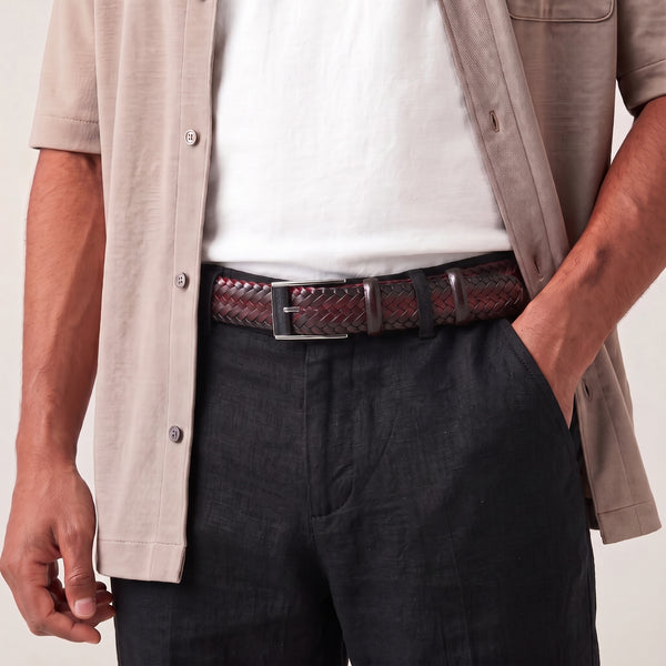 Men’s Burgundy Patina Braided Leather Belt