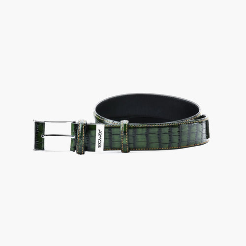Men’s Green Croc-Embossed Leather Belt