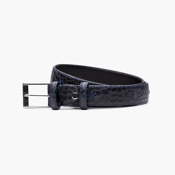 Men's Indigo Croc-Embossed Leather Belt